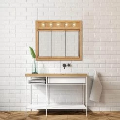 Design House Richland 36 in. x 30 in. x 5 in. Surface-Mount 5-Light Tri-View Bathroom Medicine Cabinet in Nutmeg Oak -Makeup Mirrors Sales Store nutmeg oak design house medicine cabinets with mirrors 530618 nok 31 1000