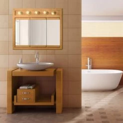 Design House Richland 36 in. x 30 in. x 5 in. Surface-Mount 5-Light Tri-View Bathroom Medicine Cabinet in Nutmeg Oak -Makeup Mirrors Sales Store nutmeg oak design house medicine cabinets with mirrors 530618 nok 40 1000