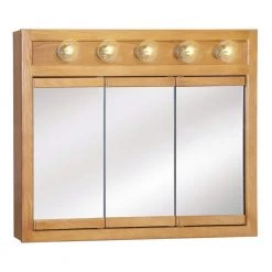 Makeup Mirrors Sales Store 6 Design House Richland 36 in. x 30 in. x 5 in. Surface-Mount 5-Light Tri-View Bathroom Medicine Cabinet in Nutmeg Oak