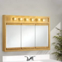 Design House Richland 48 in. x 30 in. x 5 in. Surface-Mount 6-Light Tri-View Bathroom Medicine Cabinet in Nutmeg Oak -Makeup Mirrors Sales Store nutmeg oak design house medicine cabinets with mirrors 530626 nok 31 1000