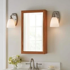 Glacier Bay 15-1/4 in. W x 26 in. H Framed Surface-Mount Bathroom Medicine Cabinet in Oak with Mirror -Makeup Mirrors Sales Store oak glacier bay medicine cabinets with mirrors 45388 a0 1000