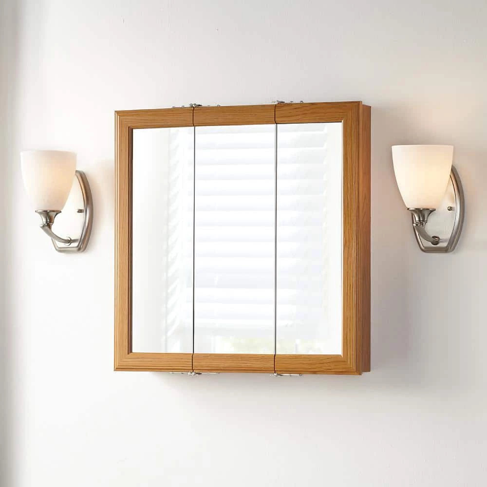 Home Decorators Collection 24 in. W x 24-3/16 in. H Fog Free Framed Surface-Mount Tri-View Bathroom Medicine Cabinet in Oak with Mirror 7 Home Decorators Collection 24 in. W x 24-3/16 in. H Fog Free Framed Surface-Mount Tri-View Bathroom Medicine Cabinet in Oak with Mirror - Image 5