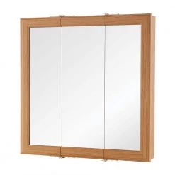 Home Decorators Collection 24 in. W x 24-3/16 in. H Fog Free Framed Surface-Mount Tri-View Bathroom Medicine Cabinet in Oak with Mirror
