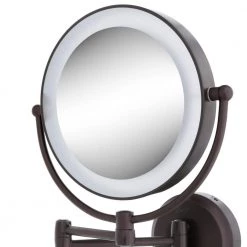 Zadro 15 in. L x 12 in. W LED Lighted Round Wall Mount Bi-View 10X/1X Magnification Beauty Makeup Mirror in Bronze -Makeup Mirrors Sales Store oil rubbed bronze zadro makeup mirrors ledw810 1d 1000