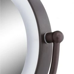 Zadro 15 in. L x 12 in. W LED Lighted Round Wall Mount Bi-View 10X/1X Magnification Beauty Makeup Mirror in Bronze -Makeup Mirrors Sales Store oil rubbed bronze zadro makeup mirrors ledw810 40 1000