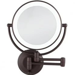Zadro 15 in. L x 12 in. W LED Lighted Round Wall Mount Bi-View 10X/1X Magnification Beauty Makeup Mirror in Bronze