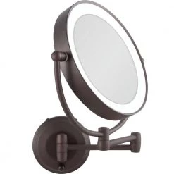 Zadro 15 in. L x 12 in. W LED Lighted Round Wall Mount Bi-View 10X/1X Magnification Beauty Makeup Mirror in Bronze -Makeup Mirrors Sales Store oil rubbed bronze zadro makeup mirrors ledw810 77 1000