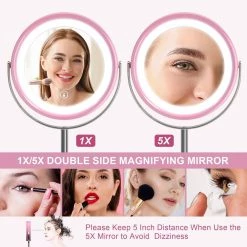 Getpro 7 in. W x 13 in. H Small Round 1x/5x Double Sided Magnifying Freestanding Bathroom Makeup Mirror in Pink -Makeup Mirrors Sales Store pink getpro makeup mirrors hd cy tq fs1009 1f 1000