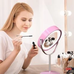Getpro 7 in. W x 13 in. H Small Round 1x/5x Double Sided Magnifying Freestanding Bathroom Makeup Mirror in Pink -Makeup Mirrors Sales Store pink getpro makeup mirrors hd cy tq fs1009 31 1000