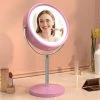Getpro 7 in. W x 13 in. H Small Round 1x/5x Double Sided Magnifying Freestanding Bathroom Makeup Mirror in Pink 2 Getpro 7 in. W x 13 in. H Small Round 1x/5x Double Sided Magnifying Freestanding Bathroom Makeup Mirror in Pink -Makeup Mirrors Sales Store pink getpro makeup mirrors hd cy tq fs1009 64 1000