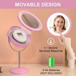 Getpro 7 in. W x 13 in. H Small Round 1x/5x Double Sided Magnifying Freestanding Bathroom Makeup Mirror in Pink -Makeup Mirrors Sales Store pink getpro makeup mirrors hd cy tq fs1009 fa 1000