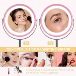 Getpro 7 in. W x 13 in. H Small Round 1x/5x Magnifying Freestanding Bathroom Makeup Mirror in Pink -Makeup Mirrors Sales Store pink makeup mirrors hd yq tq fs1009 4f 1000