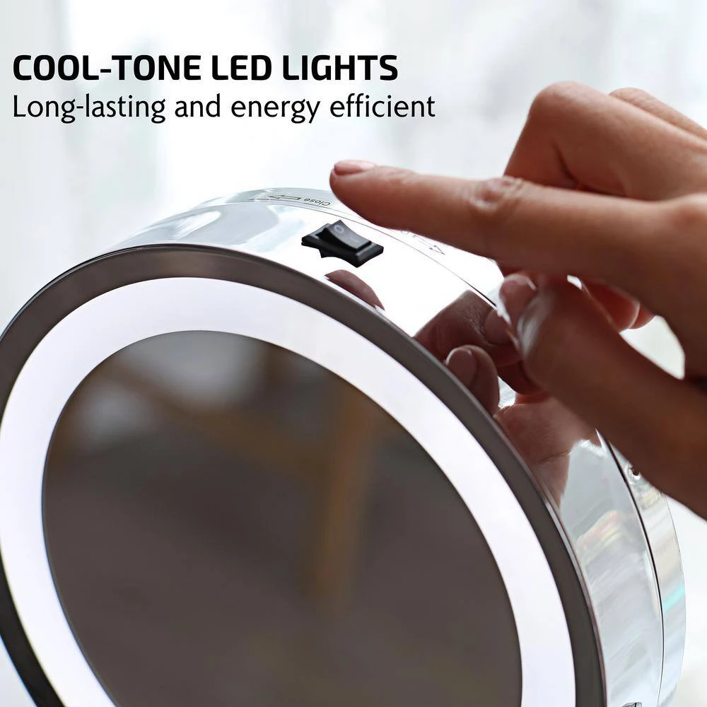 OVENTE 5.3 in. x 12.8 in. Tabletop Makeup Mirror in Polished Chrome 9 OVENTE 5.3 in. x 12.8 in. Tabletop Makeup Mirror in Polished Chrome - Image 7