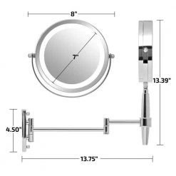 OVENTE 3.2 in. x 12 in. Lighted Magnifying Wall Makeup Mirror in Polished Chrome -Makeup Mirrors Sales Store polished chrome ovente makeup mirrors mfm70ch 1d 1000