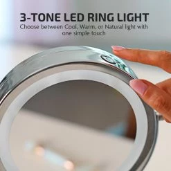 OVENTE 3.2 in. x 12 in. Lighted Magnifying Wall Makeup Mirror in Polished Chrome -Makeup Mirrors Sales Store polished chrome ovente makeup mirrors mfm70ch 1f 1000