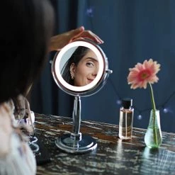 OVENTE 3.2 in. x 12 in. Lighted Magnifying Wall Makeup Mirror in Polished Chrome -Makeup Mirrors Sales Store polished chrome ovente makeup mirrors mfm70ch 31 1000