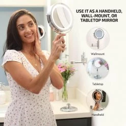 OVENTE 3.2 in. x 12 in. Lighted Magnifying Wall Makeup Mirror in Polished Chrome -Makeup Mirrors Sales Store polished chrome ovente makeup mirrors mfm70ch 44 1000