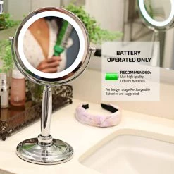 OVENTE 3.2 in. x 12 in. Lighted Magnifying Wall Makeup Mirror in Polished Chrome -Makeup Mirrors Sales Store polished chrome ovente makeup mirrors mfm70ch 76 1000