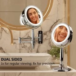 OVENTE 3.2 in. x 12 in. Lighted Magnifying Wall Makeup Mirror in Polished Chrome -Makeup Mirrors Sales Store polished chrome ovente makeup mirrors mfm70ch c3 1000
