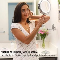 OVENTE 3.2 in. x 12 in. Lighted Magnifying Wall Makeup Mirror in Polished Chrome -Makeup Mirrors Sales Store polished chrome ovente makeup mirrors mfm70ch fa 1000