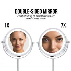 OVENTE 4.7 in. x 11.8 in. Lighted Magnifying Tabletop Makeup Mirror in Polished Chrome -Makeup Mirrors Sales Store polished chrome ovente makeup mirrors mlt60ch1x7x 4f 1000