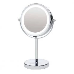 OVENTE 4.7 in. x 11.8 in. Lighted Magnifying Tabletop Makeup Mirror in Polished Chrome