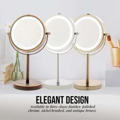 OVENTE 4.7 in. x 11.8 in. Lighted Magnifying Tabletop Makeup Mirror in Polished Chrome -Makeup Mirrors Sales Store polished chrome ovente makeup mirrors mlt60ch1x7x 76 1000