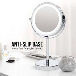 OVENTE 4.7 in. x 11.8 in. Lighted Magnifying Tabletop Makeup Mirror in Polished Chrome -Makeup Mirrors Sales Store polished chrome ovente makeup mirrors mlt60ch1x7x fa 1000