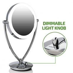 OVENTE 5.3 in. x 14 in. Lighted Magnifying Tabletop Makeup Mirror in Polished Chrome -Makeup Mirrors Sales Store polished chrome ovente makeup mirrors mlt75ch fa 1000