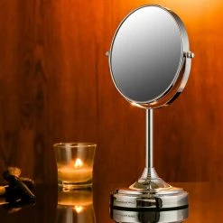 OVENTE Small Round Tabletop Polished Chrome Makeup Mirror (13.3 in. H x 5.3 in. W), 1x-7x Magnification -Makeup Mirrors Sales Store polished chrome ovente makeup mirrors mnlct70ch1x7x 31 1000