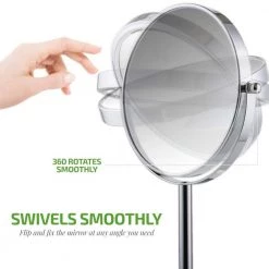 OVENTE Small Round Tabletop Polished Chrome Makeup Mirror (13.3 in. H x 5.3 in. W), 1x-7x Magnification -Makeup Mirrors Sales Store polished chrome ovente makeup mirrors mnlct70ch1x7x 4f 1000