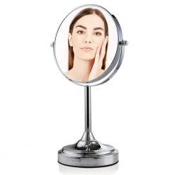 OVENTE Small Round Tabletop Polished Chrome Makeup Mirror (13.3 in. H x 5.3 in. W), 1x-7x Magnification