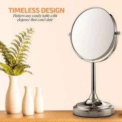 OVENTE Small Round Tabletop Polished Chrome Makeup Mirror (13.3 in. H x 5.3 in. W), 1x-7x Magnification -Makeup Mirrors Sales Store polished chrome ovente makeup mirrors mnlct70ch1x7x d4 1000