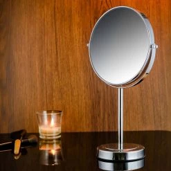 OVENTE 4.84 in. x 15 in. Tabletop Makeup Mirror in Polished Chrome -Makeup Mirrors Sales Store polished chrome ovente makeup mirrors mnlmt80ch1x7x 76 1000