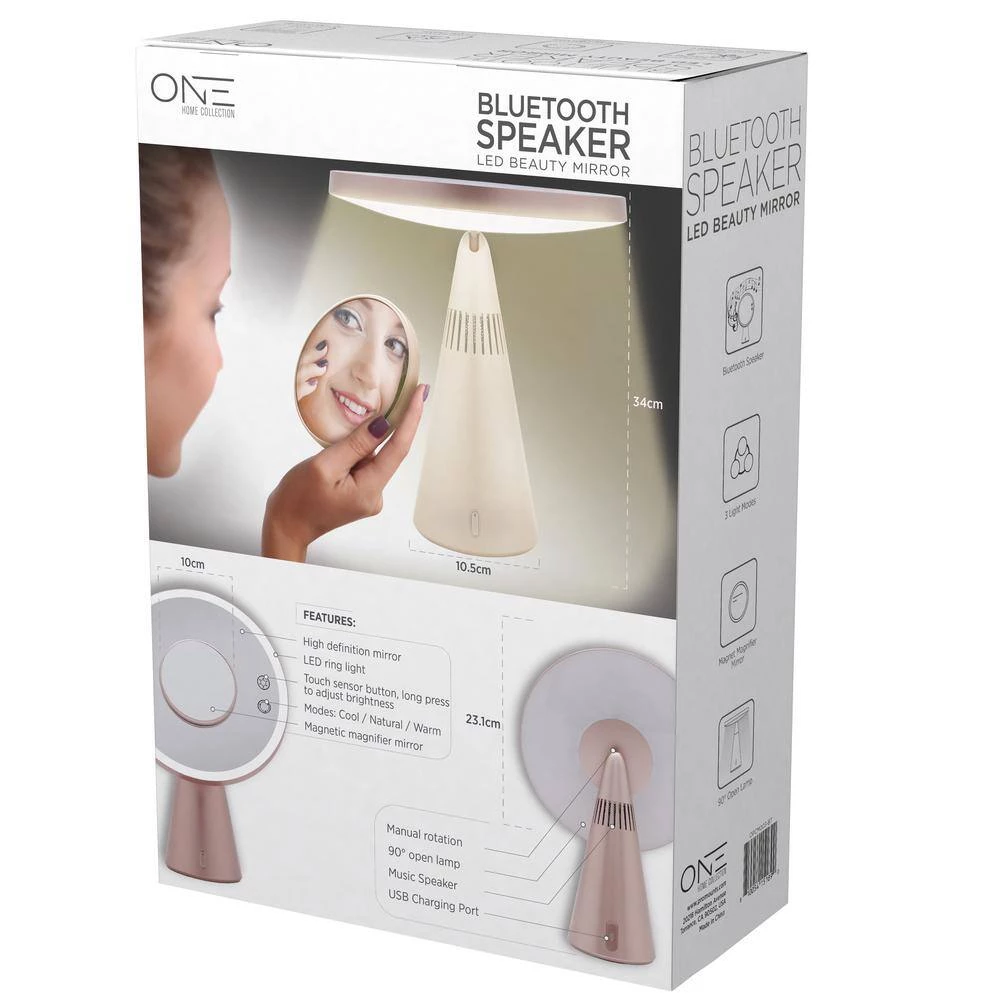 ProMounts 13.38 in. x 9.09 in. x 4.1 in Bluetooth Speaker LED Tabletop HD Magnifying Makeup Beauty Mirror in Rose Gold Finish 12 ProMounts 13.38 in. x 9.09 in. x 4.1 in Bluetooth Speaker LED Tabletop HD Magnifying Makeup Beauty Mirror in Rose Gold Finish - Image 10