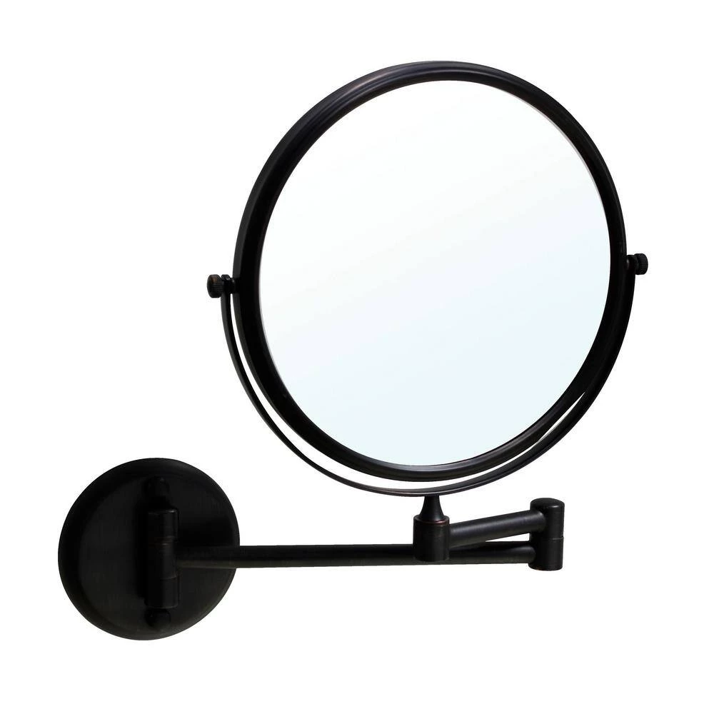 MODONA 8 in. Two-Sided 1X and 3X Brass Magnifying Wall-Mounted Makeup Mirror in Rubbed Bronze 4 MODONA 8 in. Two-Sided 1X and 3X Brass Magnifying Wall-Mounted Makeup Mirror in Rubbed Bronze - Image 2