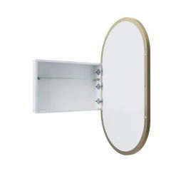 Glass Warehouse Nia 22 in. W x 38 in. H x 5 in. D Satin Brass Recessed Medicine Cabinet with Mirror -Makeup Mirrors Sales Store satin brass glass warehouse medicine cabinets with mirrors sc1 pl 22x38 sb c3 1000