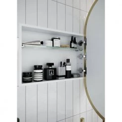 Glass Warehouse Nia 22 in. W x 38 in. H x 5 in. D Satin Brass Recessed Medicine Cabinet with Mirror -Makeup Mirrors Sales Store satin brass glass warehouse medicine cabinets with mirrors sc1 pl 22x38 sb fa 1000