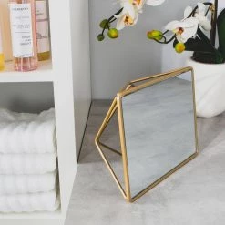 Home Details 7.4 in. x 2.95 in. Makeup Mirror in Satin Gold -Makeup Mirrors Sales Store satin gold home details makeup mirrors 26428 sgold c3 1000