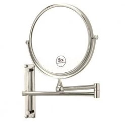 Nameeks Glimmer 8 in. x 8 in. Wall Mounted 3x Round Makeup Mirror in Satin Nickel Finish