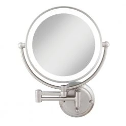 Surround Light Glamour 18 in. H x 14 in. W Fluorescent Wall Mount Bi-View 5X/1X Magnification Beauty Makeup Mirror in Satin Nickel -Makeup Mirrors Sales Store satin nickel surround light makeup mirrors glaw45 44 1000