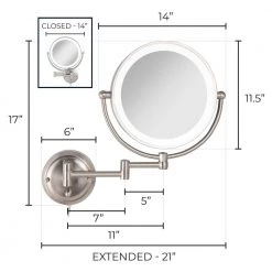 Surround Light Glamour 18 in. H x 14 in. W Fluorescent Wall Mount Bi-View 5X/1X Magnification Beauty Makeup Mirror in Satin Nickel -Makeup Mirrors Sales Store satin nickel surround light makeup mirrors glaw45 c3 1000