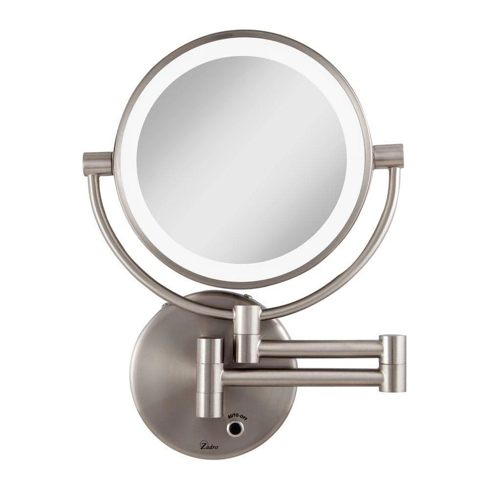 Zadro 12 in. L x 9 in. W LED Lighted Round Wall Mount Bi-View 5X/1X Magnification Plugin Beauty Makeup Mirror in Satin Nickel 3 Zadro 12 in. L x 9 in. W LED Lighted Round Wall Mount Bi-View 5X/1X Magnification Plugin Beauty Makeup Mirror in Satin Nickel
