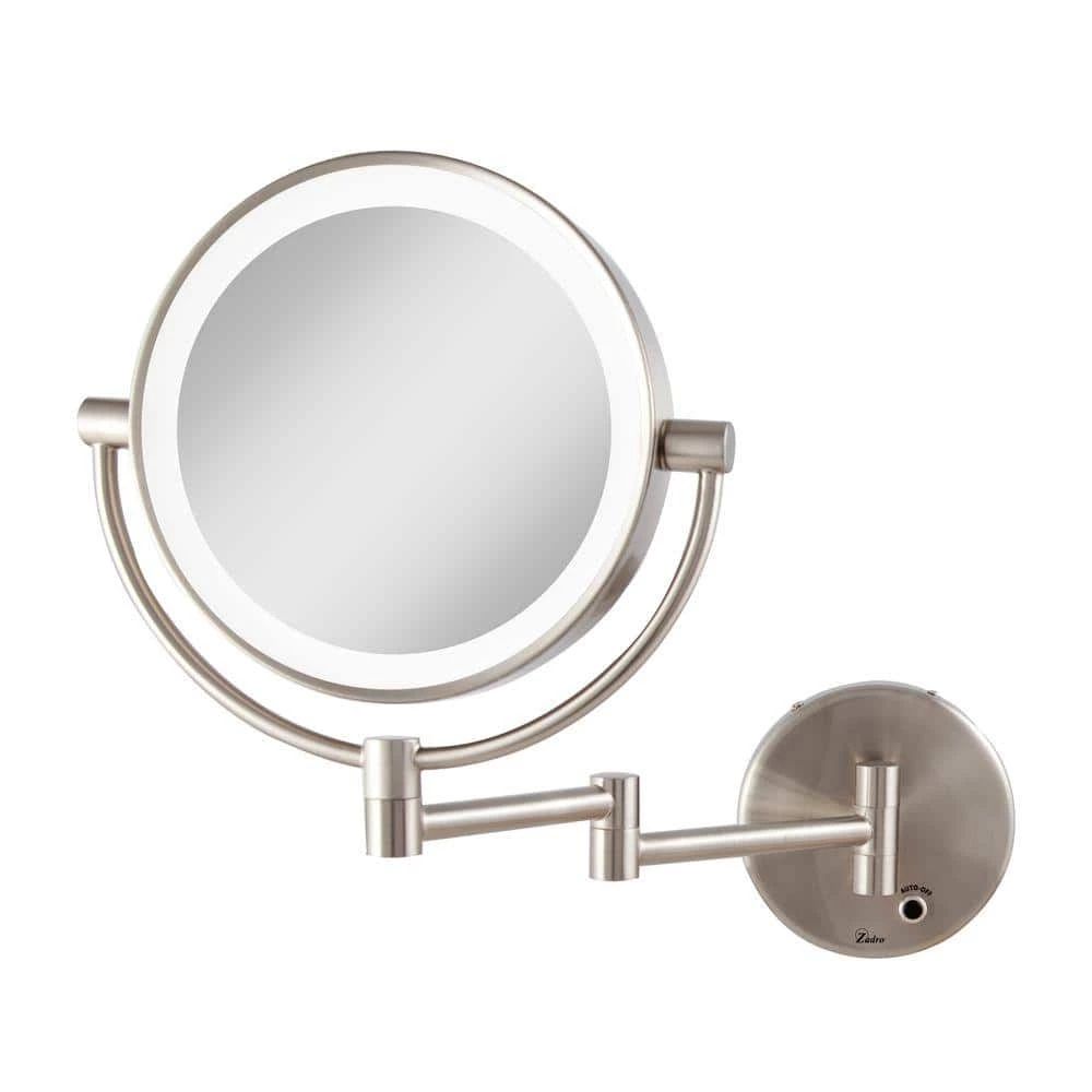 Zadro 12 in. L x 9 in. W LED Lighted Round Wall Mount Bi-View 5X/1X Magnification Plugin Beauty Makeup Mirror in Satin Nickel 8 Zadro 12 in. L x 9 in. W LED Lighted Round Wall Mount Bi-View 5X/1X Magnification Plugin Beauty Makeup Mirror in Satin Nickel - Image 6