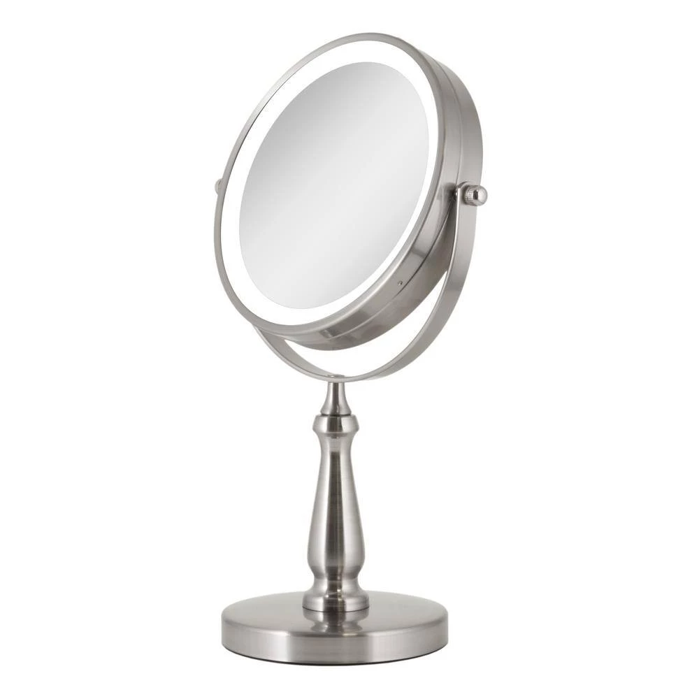 Zadro 7.75 in. x 12.5 in LED Freestanding Bi-View 8X/1X Magnification Cordless Vanity Beauty Makeup Mirror in Satin Nickel 7 Zadro 7.75 in. x 12.5 in LED Freestanding Bi-View 8X/1X Magnification Cordless Vanity Beauty Makeup Mirror in Satin Nickel - Image 5