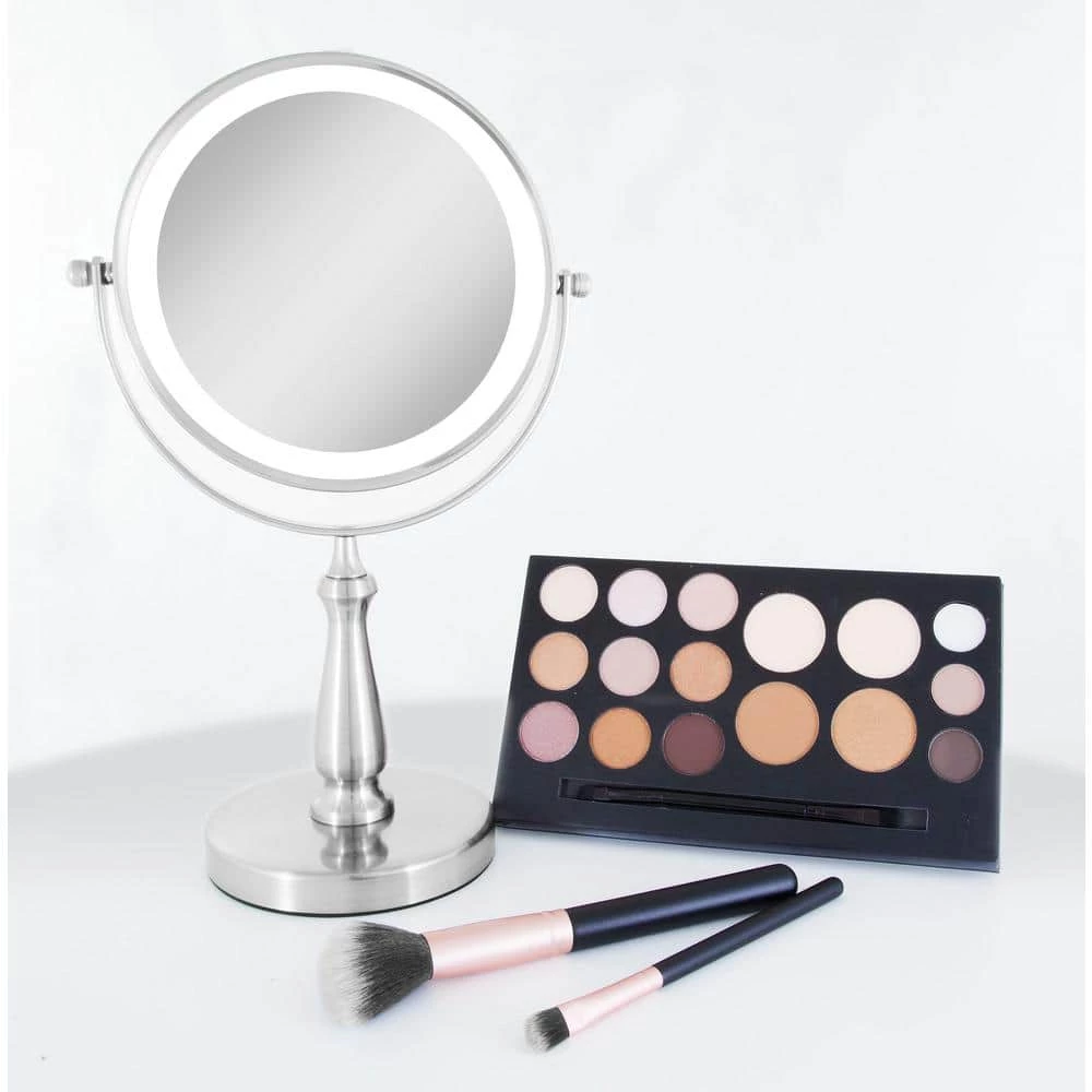 Zadro 7.75 in. x 12.5 in LED Freestanding Bi-View 8X/1X Magnification Cordless Vanity Beauty Makeup Mirror in Satin Nickel 6 Zadro 7.75 in. x 12.5 in LED Freestanding Bi-View 8X/1X Magnification Cordless Vanity Beauty Makeup Mirror in Satin Nickel - Image 4