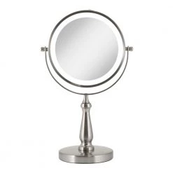 Zadro 7.75 in. x 12.5 in LED Freestanding Bi-View 8X/1X Magnification Cordless Vanity Beauty Makeup Mirror in Satin Nickel