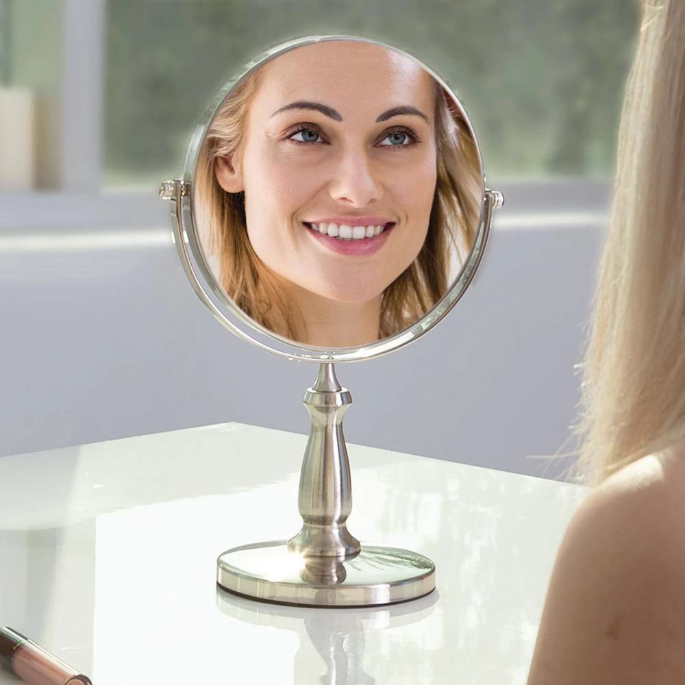 Zadro 13.5 in. L x 9 in. W 360° Swivel Freestanding Bi-View 8X/1X Magnification Vanity Beauty Makeup Mirror in Satin Nickel 8 Zadro 13.5 in. L x 9 in. W 360° Swivel Freestanding Bi-View 8X/1X Magnification Vanity Beauty Makeup Mirror in Satin Nickel - Image 6