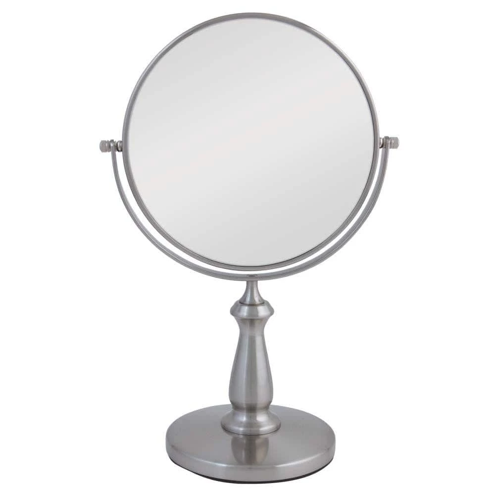 Zadro 13.5 in. L x 9 in. W 360° Swivel Freestanding Bi-View 8X/1X Magnification Vanity Beauty Makeup Mirror in Satin Nickel 3 Zadro 13.5 in. L x 9 in. W 360° Swivel Freestanding Bi-View 8X/1X Magnification Vanity Beauty Makeup Mirror in Satin Nickel