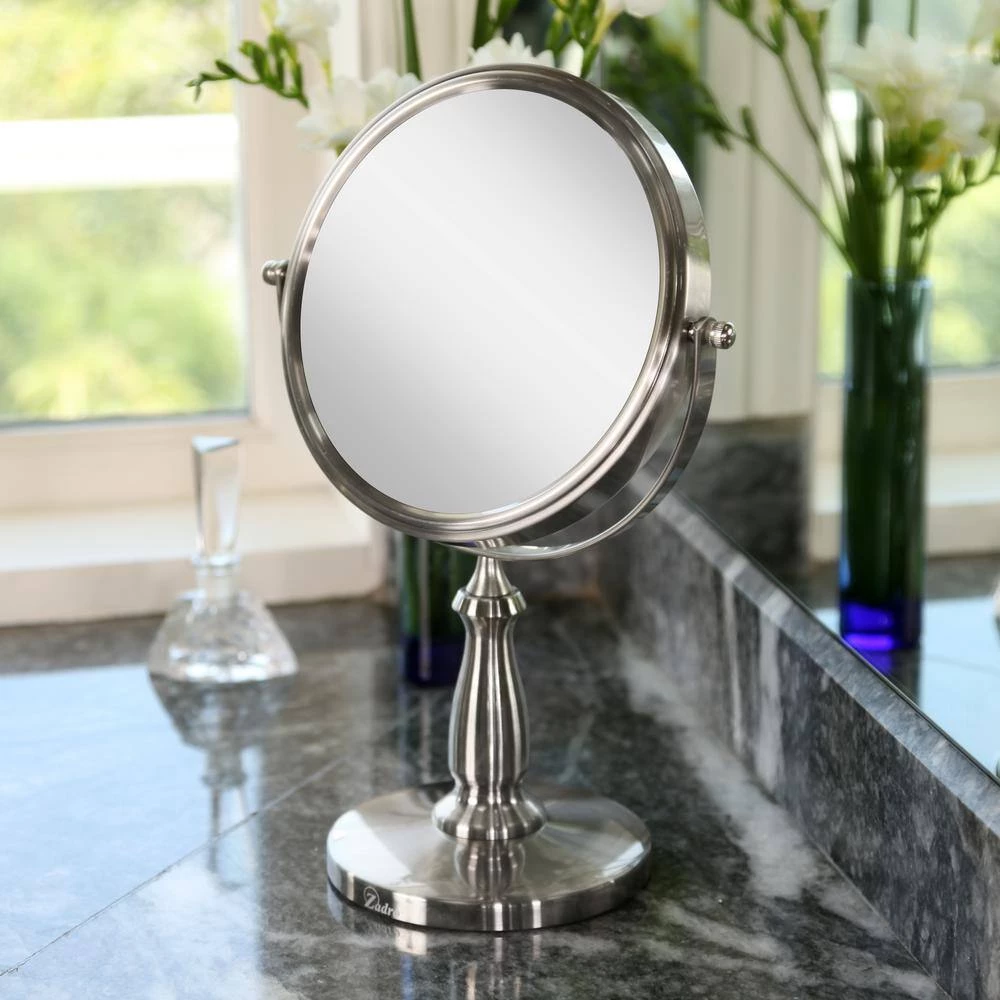 Zadro 13.5 in. L x 9 in. W 360° Swivel Freestanding Bi-View 8X/1X Magnification Vanity Beauty Makeup Mirror in Satin Nickel 4 Zadro 13.5 in. L x 9 in. W 360° Swivel Freestanding Bi-View 8X/1X Magnification Vanity Beauty Makeup Mirror in Satin Nickel - Image 2
